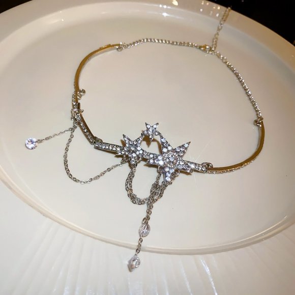 Pentagram Zircon Tassel Necklace - Picture 4 of 6